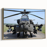 Framed canvas featuring a vintage black helicopter on a muted gold background, ideal for bedroom wall art.