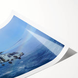 Extra large wall art featuring a helicopter design in muted grays and blues on a rolled canvas.