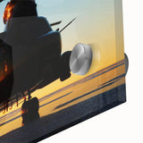 Textured art print of an abstract helicopter design in muted grays and blues on acrylic glass, suitable for bedroom decor.