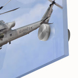 Acrylic print of a helicopter in grayscale, ideal for modern bedroom or dining room decor.