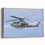 Framed canvas featuring a vintage-style black helicopter against a muted landscape, ideal for bedroom wall art.