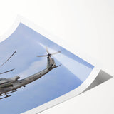 Extra large wall art featuring a helicopter in line art style on a rolled print, suitable for large living room decor.
