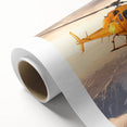 Art deco style helicopter illustration in soft pastel shades on rolled canvas, ideal for nursery wall art.