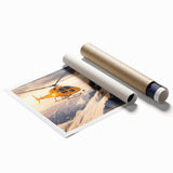 Extra large wall art featuring a helicopter in muted gray tones on rolled canvas, ideal for modern bathroom decor.