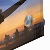 Mid-century modernist style helicopter art print in muted gray and black, acrylic glass format, ideal for dining room art.