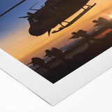 Art deco poster of a helicopter in monochrome shades, printed on rolled canvas, suitable for dining room decor.