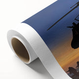 Art deco style helicopter illustration in muted pastel colors on rolled canvas, ideal for nursery wall art.