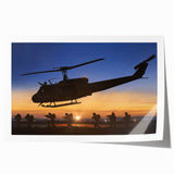 Helicopter print on rolled canvas with neutral gray backdrop, ideal for art wall dining room or classy bathroom wall art.