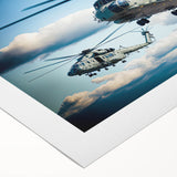 Extra large rolled canvas featuring a detailed helicopter illustration, ideal for large living room wall art.