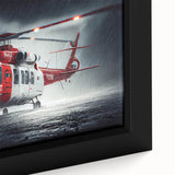 Extra large black wall art featuring a colorful, textured helicopter design on a framed canvas, ideal for living room decor.