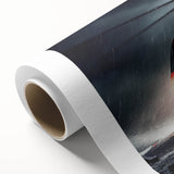 Art deco poster featuring a vintage helicopter design in muted sepia tones on rolled canvas.