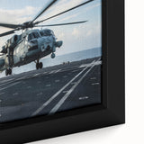 Extra large black wall art featuring a colorful, textured depiction of a helicopter on a framed canvas.