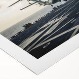 Art deco style helicopter poster in monochrome shades, printed on rolled canvas, suitable for dining room wall art.