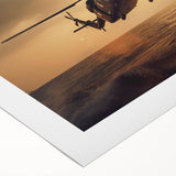 Art deco poster of a helicopter in monochrome shades on rolled canvas, suitable for dining room decor.