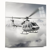 Acrylic print of a side-view helicopter in grayscale, suited for bedroom or dining room decor.