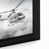 Extra large framed canvas featuring a textured, colorful helicopter design on a black background.