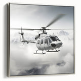 Framed canvas of a vintage helicopter in grayscale, suited for a modern office or study room decor.