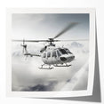 Helicopter blueprint-style art on rolled print, with neutral gray tones, suited for dining room or bathroom wall.