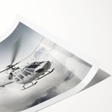 Extra large wall art featuring a detailed helicopter line drawing on a rolled print, suited for large living room decor.