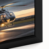 Extra large framed canvas featuring a textured, colorful helicopter design on a black background.