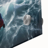 Mid-century modernist helicopter print in bold colors on acrylic glass, ideal for dining room art.