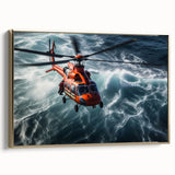 Framed canvas featuring a vintage black helicopter against a gold background, ideal for bedroom wall decor.