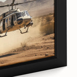 Extra large black wall art featuring a colorful, textured helicopter design on a framed canvas, ideal for living room decor.