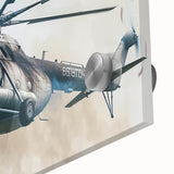Large abstract wall art featuring a mid-century modernist helicopter design in muted gray, ideal for dining room ambiance.