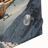 Abstract helicopter design in muted grays and blues on acrylic glass.