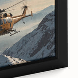 Extra large black wall art featuring a colorful, textured depiction of a helicopter on a framed canvas.