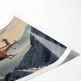 Extra large wall art featuring a helicopter line drawing in black on a white rolled canvas.