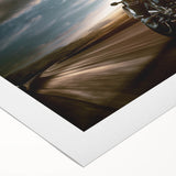 Art deco poster of a classic motorcycle in monochrome shades on rolled canvas, suitable for dining room wall art.