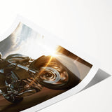Extra large rolled print of a motorcycle in black and white line art, suitable for large living room wall art.