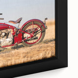 Extra large framed canvas featuring a black textured motorcycle, accented with vibrant colors, ideal for living room decor.