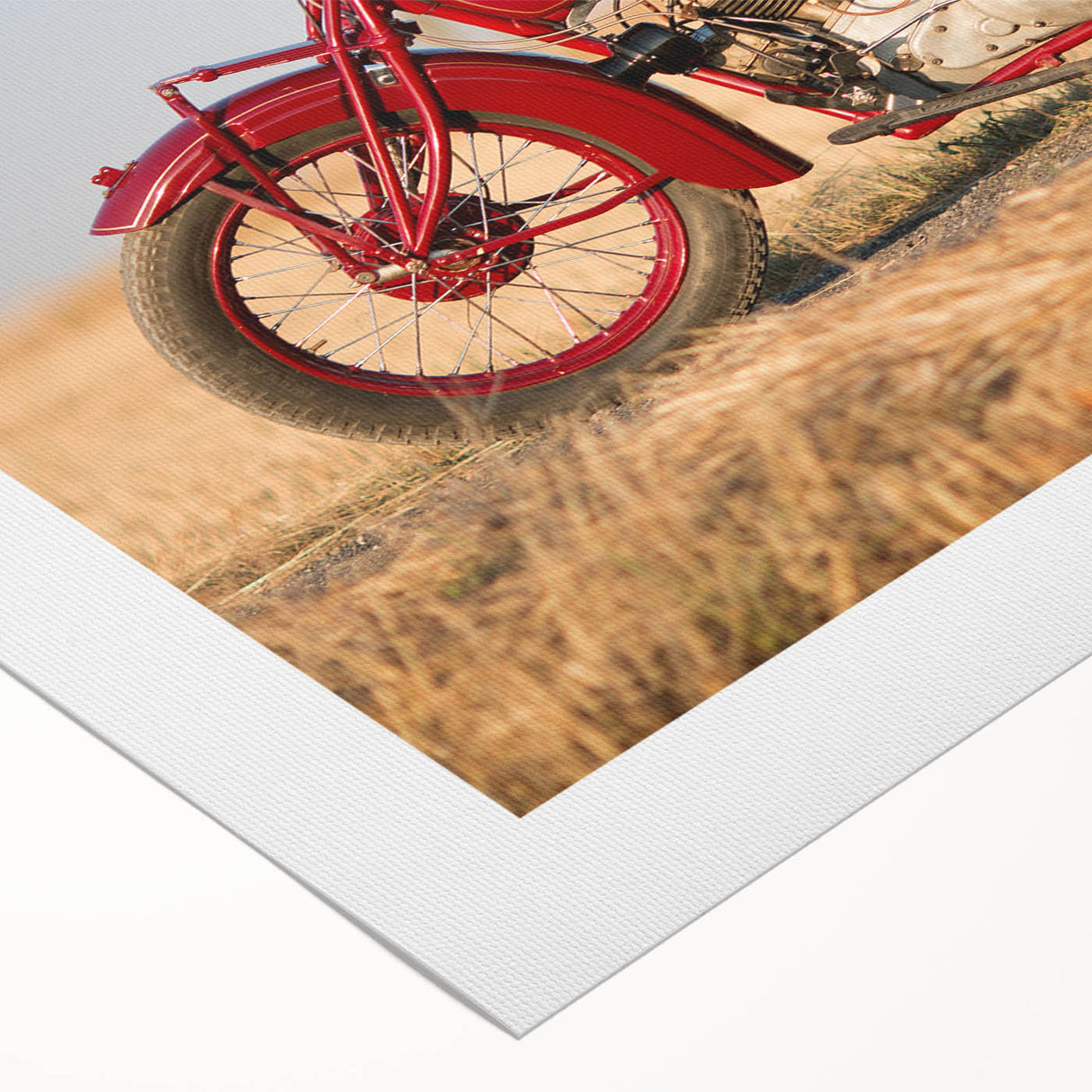 Art deco poster of a vintage motorcycle in monochrome shades on rolled canvas, suitable for dining room wall art.