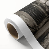 Art deco style motorcycle poster in muted silver and black tones on rolled canvas, suitable for dining room wall art.
