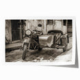 Extra large rolled print featuring a detailed motorcycle design on a muted color background.