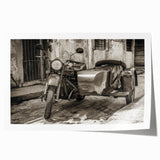 Extra large rolled print featuring a detailed motorcycle design on a muted color background.