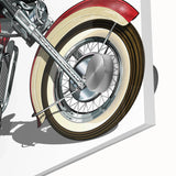 Large abstract motorcycle print in vibrant hues on acrylic glass, ideal for dining room art in a mid-century modernist style.