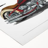 Art Deco-style motorcycle poster in monochrome, printed on rolled canvas, suitable for dining room decor.