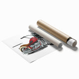 Extra large rolled print featuring a detailed motorcycle design on a muted gray background.