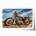 Extra large rolled print of a vintage motorcycle in muted earth tones, ideal for art wall dining room.