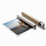 Extra large rolled print featuring a detailed motorcycle illustration in grayscale, suitable as classy bathroom wall art.