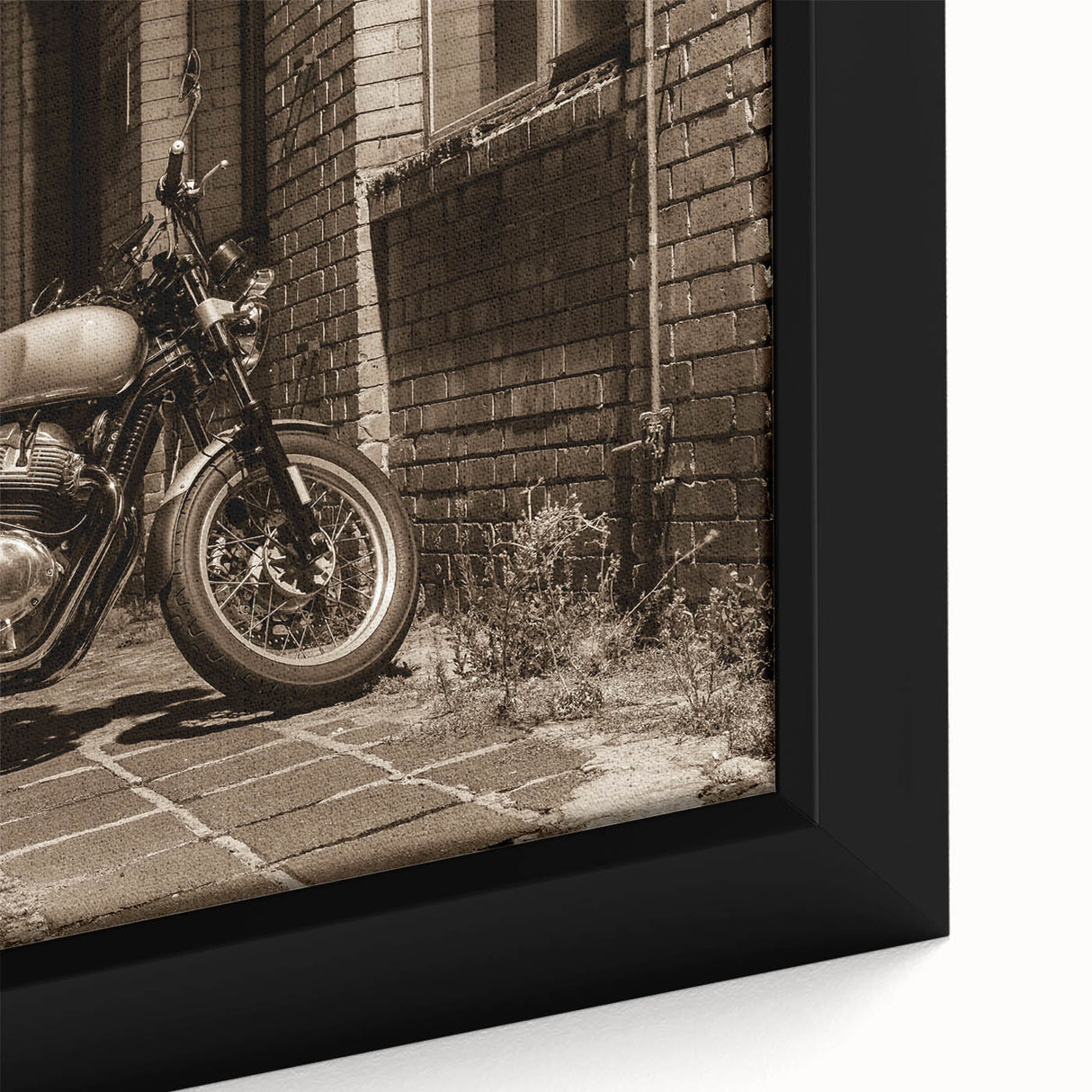 Extra large framed canvas featuring a textured, colorful motorcycle design on a black background.