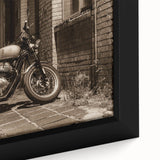 Extra large framed canvas featuring a textured, colorful motorcycle design on a black background.