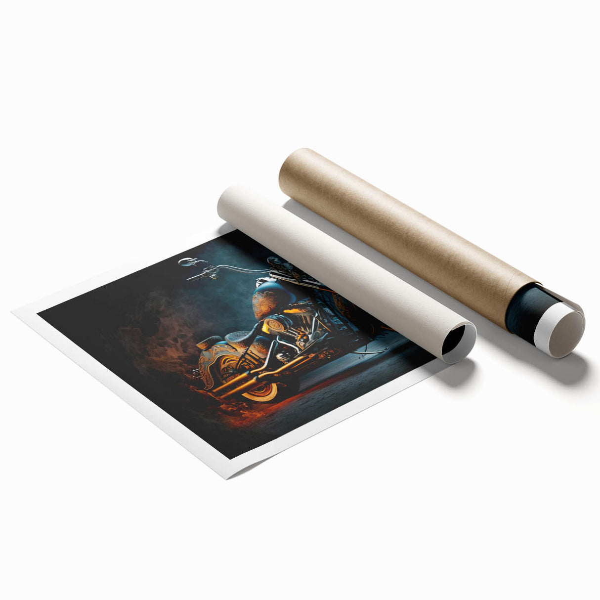 Extra large rolled print featuring a detailed motorcycle blueprint in monochrome, ideal for classy bathroom wall art.