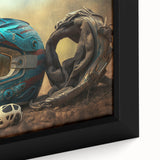 Extra large framed canvas featuring a textured, colorful art depiction of a motorcycle on a black background.