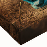 Large art depicting a black and white motorcycle on stretched canvas, suitable for bedroom wall decor.