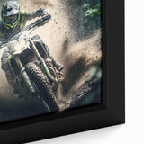 Extra large black wall art featuring a colorful, textured abstract motorcycle design on a framed canvas.