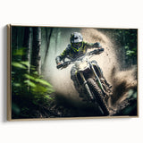 Side view of a vintage motorcycle in gold and black tones on a framed canvas, ideal for bedroom wall decor.